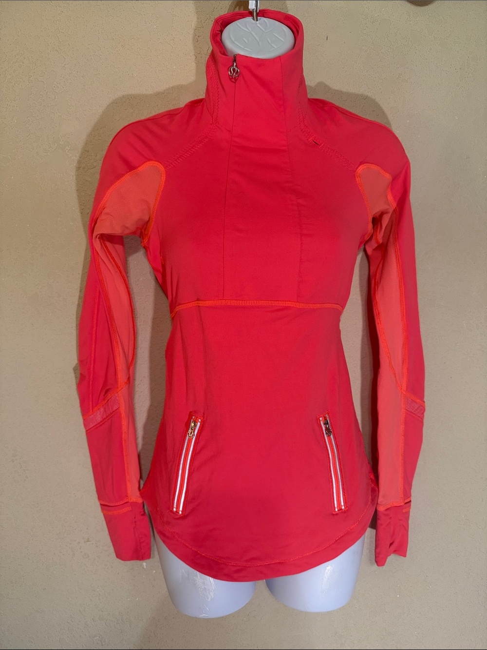 lululemon athletica run reflect pullover Coral-Orange Half-Zip Jacket